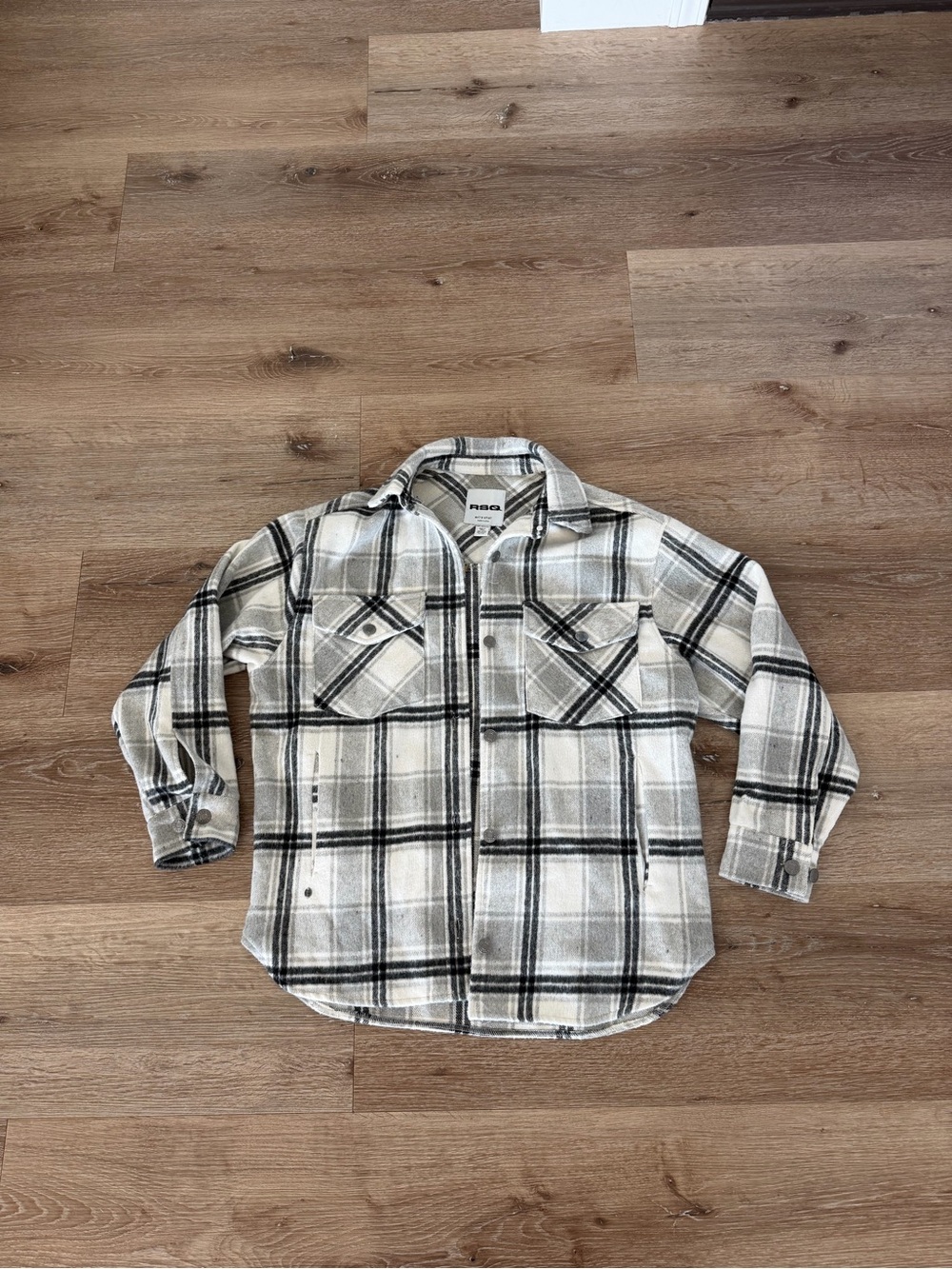 RSQ White and Black Plaid Button-Down Shirt Jacket